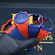 Correa de reloj de pulsera personalizada Swatch x AP Royal Pop AZUL MARINO Y NARANJA (solo correa)