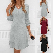 Damen für freizeit Gestreiftes Kleid V-Ausschnitt Langarm Matt Viskose Polyester