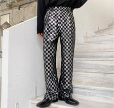 Pantalones de fiesta sueltos de lentejuelas a cuadros negros blancos de moda para hombres Pantalones de fiesta para jóve