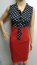 OXIULI FASHION MUJER PAJARITA CUELLO EN V NEGRO LUNARES Y ROJO PEQUEÑO CON CREMALLERA