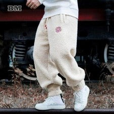 Pantalones harén informales gruesos de lana para hombre talla grande pantalones bordados para correr