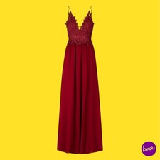 Vestido para mujer APART FASHION con apliques de encaje de gasa cuello en V, volantes, Burdeos, L