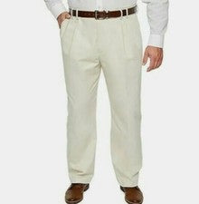 NUEVO CON ETIQUETAS IZOD Pantalones Chinos Americanos Clásicos Doble Pliegue Piedra B&T 46 x 32