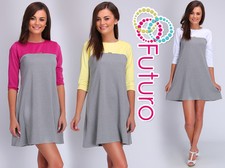 Vestido recto de dos colores para mujer con cremallera manga 3/4 cuello redondo tallas 8-14 FA424