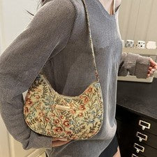 Bolso de Hombro Bohemio Forma de Luna Amplio Diseño Floral Práctico Uso Diario