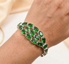 Pulsera de piedras preciosas de diopsido de cromo verde joyería de plata de ley 925 S-8,50"