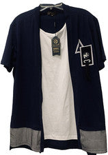 Camisa Top Portabella New York Azul Marino Blanco Talla XL Hecha a Mano Estilo Alternativo Nueva con Etiquetas