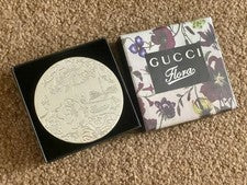 NUEVO Auténtico Espejo de Maquillaje de Bolsillo Floral de Doble Cara de Belleza en Dorado/Plata