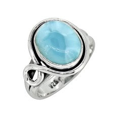 Hermoso anillo Larimar de plata de ley 925 joyería de diseñador todas las tallas MO7007