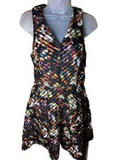 Vestido para mujer Mossimo sin mangas ajustado y acampanado cuello en V abstracto multicolor talla S