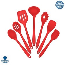 Juego de utensilios de cocina de silicona resistentes al calor de 7 piezas - rojo, antiadherente y lavavajillas...