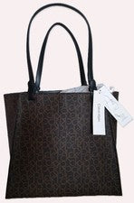Bolso de Mano para Mujer Calvin Klein Signature Nuevo con Etiquetas - Grande - MARRÓN Caqui/NEGRO