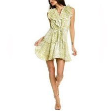 Mini Vestido AllSaints Para Mujer 2 Verde Estampado Serpiente Sin Mangas Volantes Hipster B47