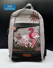 BOLSO BANDOLERA CONVERTIBLE DE LONA FLAMINGO BIRD GROUP MOCHILA GRIS RFID CHALA