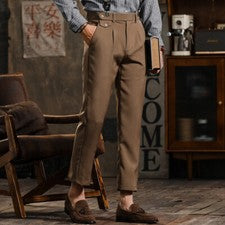 Pantalones rectos informales estilo británico Nápoles para hombre negocios retro pantalones negocios