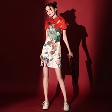 Moda Para Mujer Chino Retro Estampado Abertura Cheongsam Qipao Informal Vestido Corto Soles