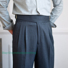 Hombres Estilo Británico Gurkha Cintura Alta Recto Informal Pantalones Largos Vestido Pantalones
