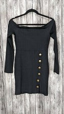 Vestido ceñido al cuerpo ajustado corto acanalado negro para mujer estilo fuera del hombro nuevo sin etiquetas talla S