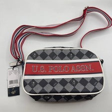 Bolso Bandolera US Polo Assn Azul Marino Blanco Cuadros Logo Correa Cremallera Top Nuevo con Etiquetas