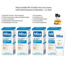 Crema de cuidado facial diario Mixa Invisible FPS 50 - Protección e hidratación UVA/UVB x4