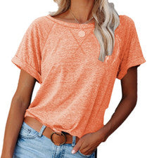 ⭐Camiseta Mujer Blusa Moda Raglán Manga Corta Informal Naranja Deportes Camiseta Informal