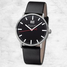 Regent Reloj De Cuero Para Hombre Con Correa De Cuero Quarz Negro URF1265