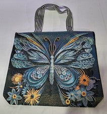 Bolso de Mano de Lona con Cremallera - Grande, Floral, Mariposa 17" x 14"