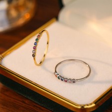 Anillo de plata 925 estrecho circonita colorido azul púrpura verde rosa amarillo mujer niña