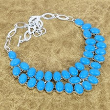 Collar de piedras preciosas turquesa de la Bella Durmiente joyería ovalada de plata de ley 925