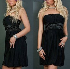 Sexy Miss Moda Mujer Girly Bandeau Mini Vestido Negro Satén Banda Nuevo M/L