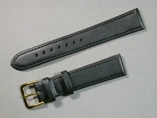 Correa de reloj de cuero auténtico negro seda mate 18 mm ancho hebilla dorada 1018 g