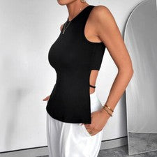 2025 Mujer Moda Sexy Sin Espalda Elegante Sin Mangas Cuello Redondo Camiseta