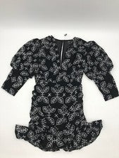 Mini vestido para mujer Asos Design 6 negro floral mangas abullonadas cuello en V cierre de botones