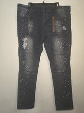 Pantalones de mezclilla ajustados ajustados para hombre 40x32 azul índigo pintura envejecida salpicaduras