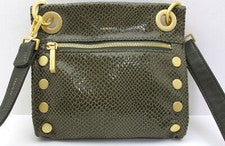 NUEVO HAMMITT TONY Bolso Bandolera Pequeño Cuero Bistro Verde Serpiente Estampado/Cepillo Dorado