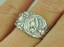 Delicado anillo de cuchara ajustable nido de pájaros de plata de ley 925 maciza