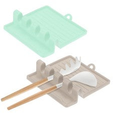 Paquete de 2 reposa utensilios de cocina múltiples de silicona, resistentes al calor [caqui, verde]