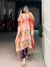 Caftán indio Paithani pura seda Gaji Abaya mujer marroquí Dubai modesto