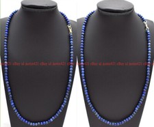 Collar de piedras preciosas redondas 100 % naturales de 4 mm azul lapislázuli 16-28" AAA