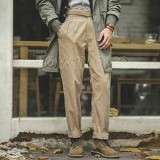 Para hombres Retro Recto Cintura Alta Verano Otoño Medio Antiguo Pantalones Informales Gurkha Pantalón