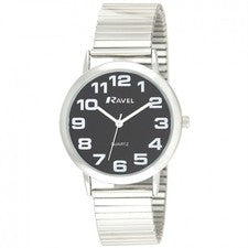 Reloj Expansor Ravel Hombre Fácil de Leer Tono Plateado Cuarzo Negro