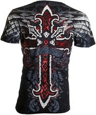 Camiseta Archaic Affliction Para Hombre BANDERA ROJA Alas Cruzadas Motociclista Negra S-5XL
