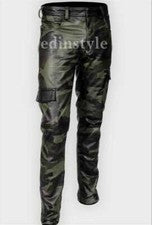 Cintura 30" pierna interior 29" hombre cuero de vaca genuino camuflaje pantalón cuero real