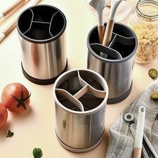 Soporte para utensilios de acero inoxidable con base giratoria para herramientas de cocina fáciles