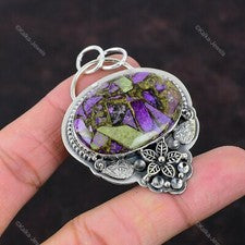 Colgante de cobre púrpura plata de ley 925 hecho a mano con flores piedras preciosas colgantes