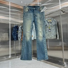 Moda Para hombres Personalidad Montaje Denim Pantalones Informales Calle Acampanados Jeans PU6026