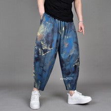 Pantalones cortos informales sueltos de moda para hombre talla grande con estampado de verano harén