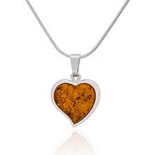 Collar de plata con corazón ámbar talla M en color coñac