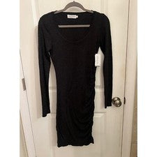 Vestido de terciopelo para mujer Graham & Spencer S manga larga gris fruncido ceñido al cuerpo