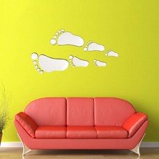 Pegatinas de pared de espejo con huella acrílica 3D plateadas extraíbles duraderas para decoración del hogar
